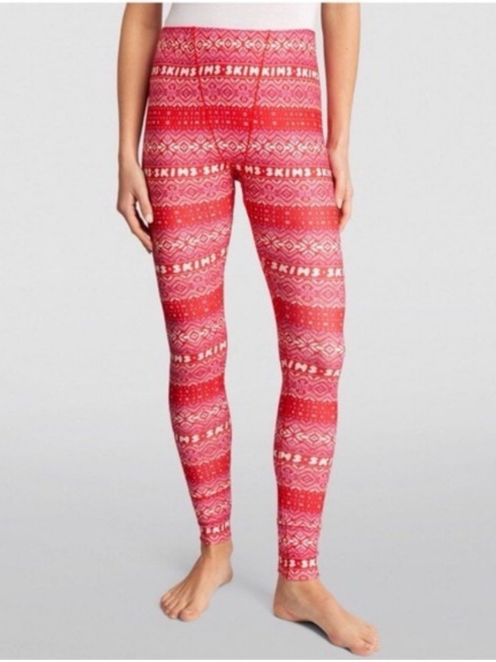 Skims Logo Plush Pointelle Leggings XL Red Fair Isle Christmas Holiday Cozy Warm